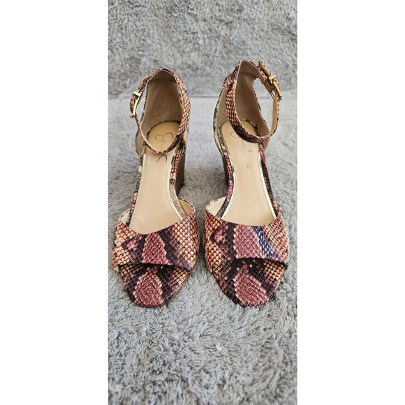 Jessica Simpson Leather Open Toe Ankle Strap Wedge Stacked Heels Shoes 8M 38.5 - Picture 2 of 7